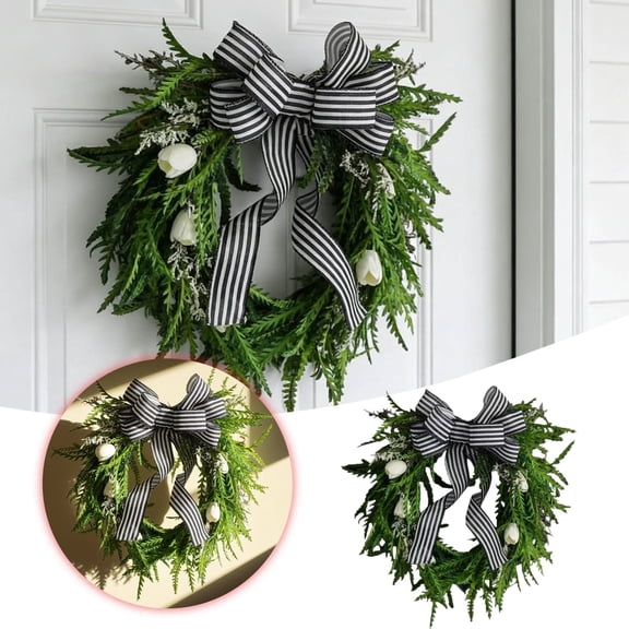 17.7 Inch Mixed Fern Grapevine Wreath for Front Door, Cascading Greenery Year-Round Wreath, Artificial Farmhouse Entryway Decor for Indoor Outdoor Wall, Window, Wedding