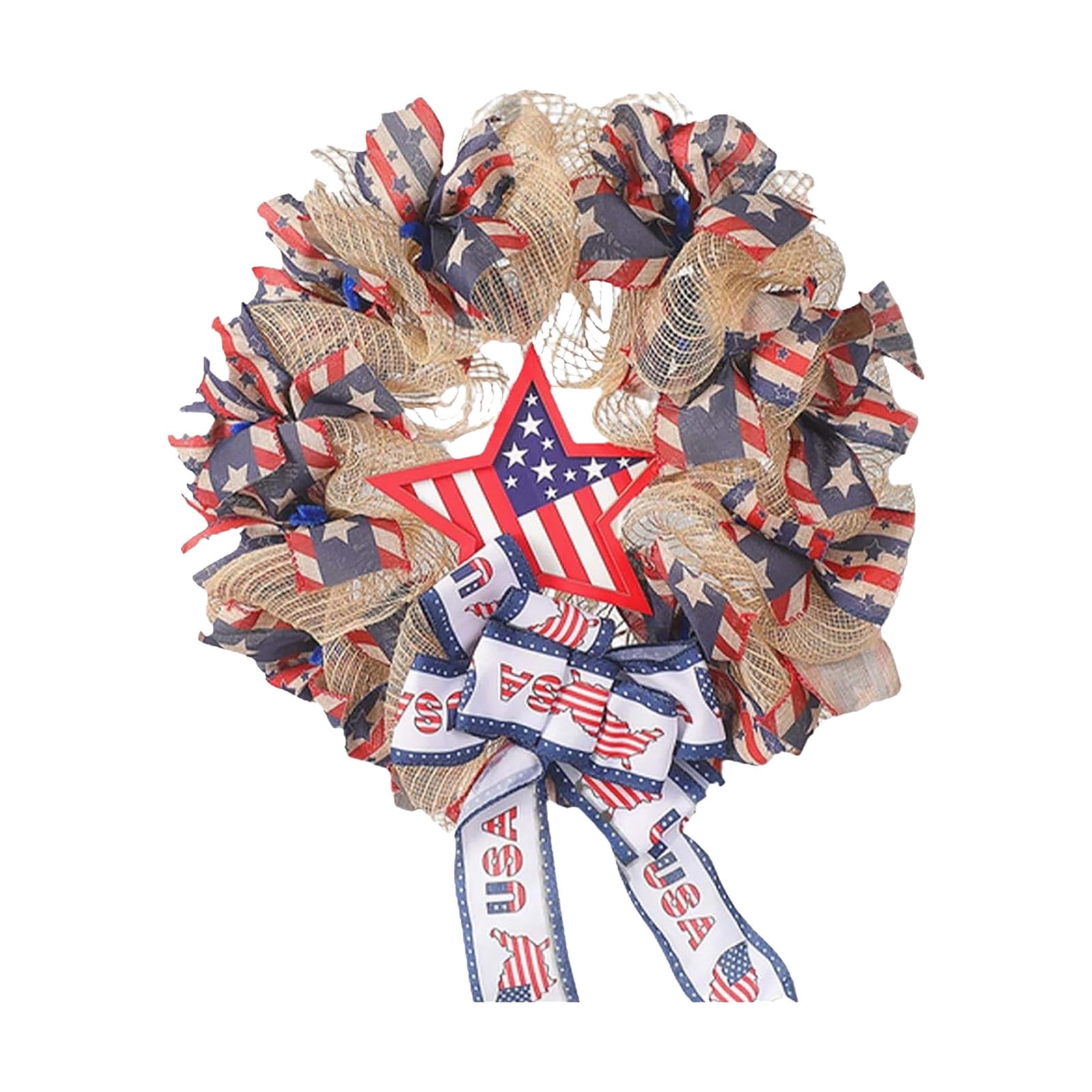 17.7 Inch Patriotic Burlap Wreath 4th of July Summer Stripe Stars ...