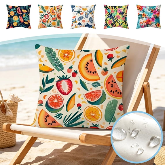 17.7 Inch Summer Waterproof Pool Beach Outdoor Pillow Cover, Quick Dry Sand Proof Decorative Throw Cushion Case, Pillowcase for Patio, Balcony, Yard, Swimming Pool & Water Activities Decor, L