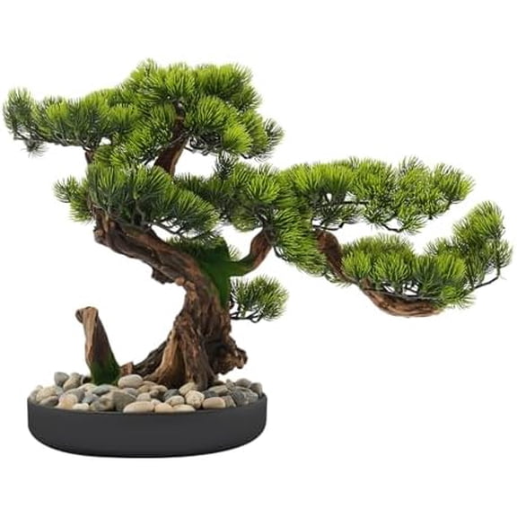 17.7 Inches Artificial Bonsai Tree Desktop Artificial Bonsai Pine Tree Indoor Fake Plants Decor with Metal Pots for Home Table Office Living Room Bedroom Desk Decorations, Green & Brown