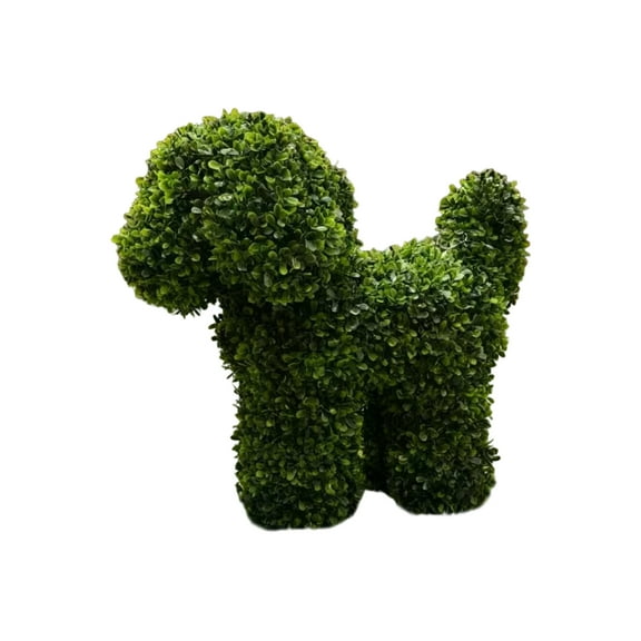 17.7" Lifelike Faux Boxwood Cute Dog Topiary - 17.7in Modern Farmhouse Decor, Low-Maintenance Hedge Sculpture for Desk, Patio & Indoor & Outdoor Home Accents