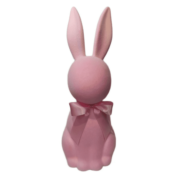 17.7" Pink Flocked Easter Bunny Figurine Statue - with Bow Spring Desk Decor, Perfect for Holiday Party Displays & Home Styling
