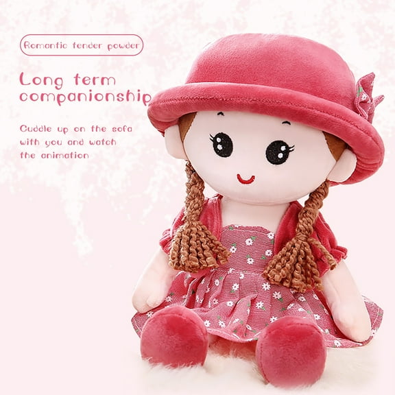 17.7" Plushy Stuffed Doll, Cute Furry Soft Doll with Changeable Clothes, Hat & Skirt, Washable Bedroom Toys Doll for Christmas Home Birthday Holiday Decor