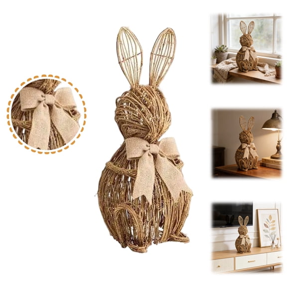 17.7" Wicker Easter Bunny Woven Rattan Bunny Outdoor Spring Farmhouse Small Rabbit Decor for Home Table Kitchen Porch