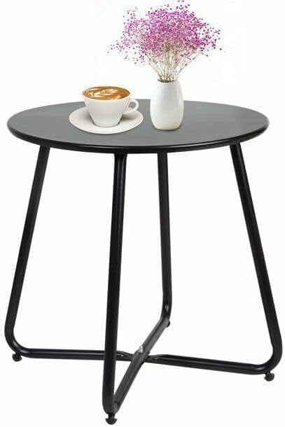 Black Round Metal Outdoor End Table with Adjustable Feet