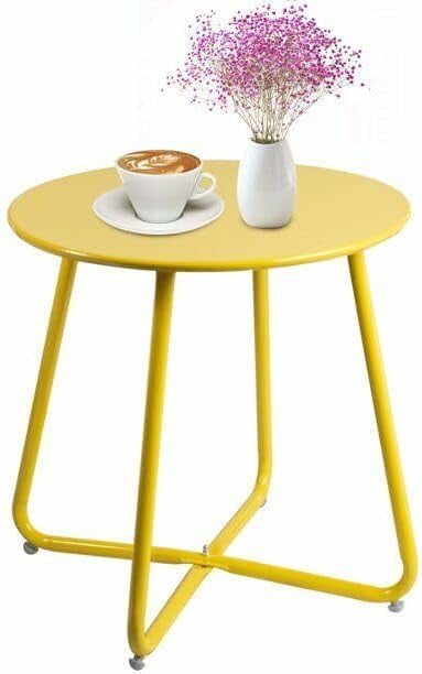 Yellow Round Metal Outdoor End Table with Adjustable Feet
