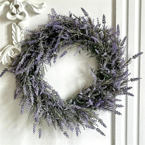 17.7 inch Artificial Lavender Wreath – Weather-Resistant Evergreen Floral Garland for Wedding/Mother's Day/Home Decor