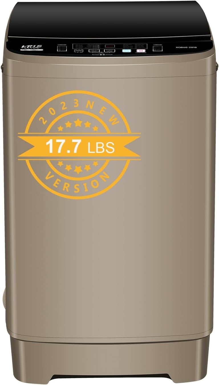 17.7 lbs Full Automatic Washing Machine with LED Display Compact Washing Machine with Drain Dump, 10 Wash Programs and 8 Water Levels Ideal for Dorms, Apartments, Coffee Gold