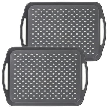 17.7" x 12.6" Anti-Slip Serving Trays with Handles, 2 Pcs X-Large Rectangular Plastic Food Serving Tray for Lap, Reusable Breakfast Tray, Grey