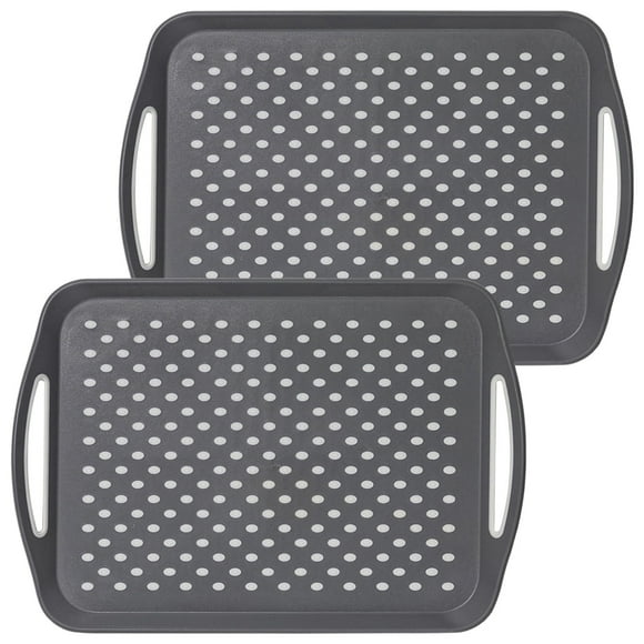 17.7" x 12.6" Anti-Slip Serving Trays with Handles, 2 Pcs X-Large Rectangular Plastic Food Serving Tray for Lap, Reusable Breakfast Tray, Grey