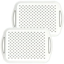 17.7" x 12.6" Anti-Slip Serving Trays with Handles, 2 Pcs X-Large Rectangular Plastic Food Serving Tray for Lap, Reusable Breakfast Tray, White