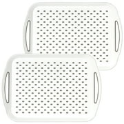 17.7" x 12.6" Anti-Slip Serving Trays with Handles, 2 Pcs X-Large Rectangular Plastic Food Serving Tray for Lap, Reusable Breakfast Tray, White