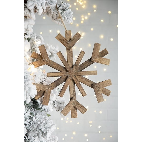 17.7" x 17.7" Large Fir Wood Snowflake Ornaments, Hanging Home Decor Accents for Christmas Tree, Wall Art, Holiday Display, Set of 2