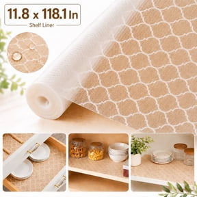 Genreen 11.8 x 118.1 in Shelf Liner Non Adhesive Shelf Liners for Kitchen Cabinets , Waterproof Shelf Paper – Durable EVA Cabinet Liners