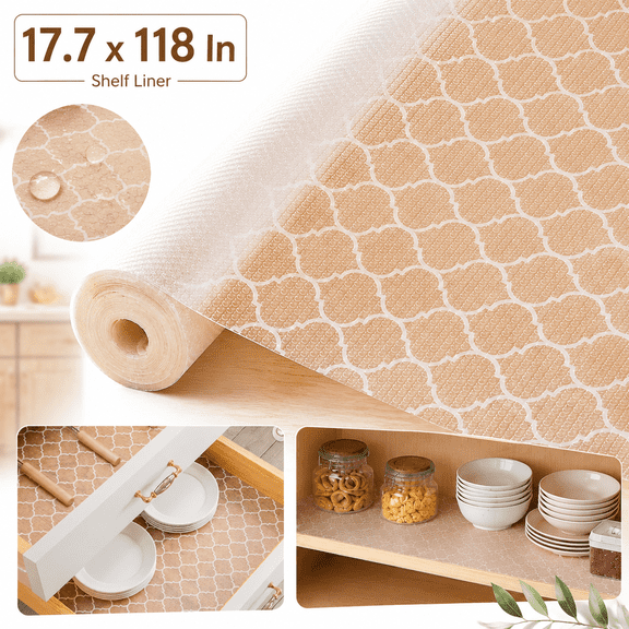 Genreen 11.8 x 118.1 in Shelf Liner Non Adhesive Shelf Liners for Kitchen Cabinets , Waterproof Shelf Paper  Durable EVA Cabinet Liners
