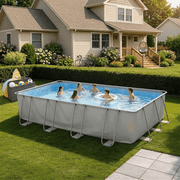 17.7 x 8.9 x 3.9  Rectangular Above Ground Pool, Metal Frame Outdoor Large Swimming Pool Set, Grey