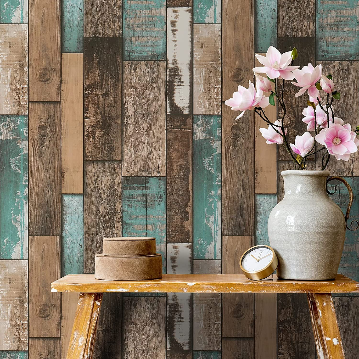 Reclaimed Wood Planks Backdrop with Lilacs · Creative Fabrica