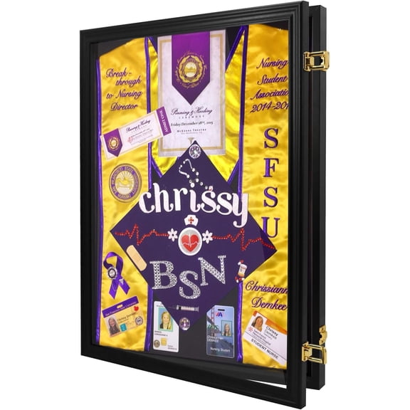 17.7"x23.6" Graduation Shadow Box Frame, Memory Box for Graduation Cap Gown Diploma Stole Cords Display Case with Stick Pins & Hardware, Black