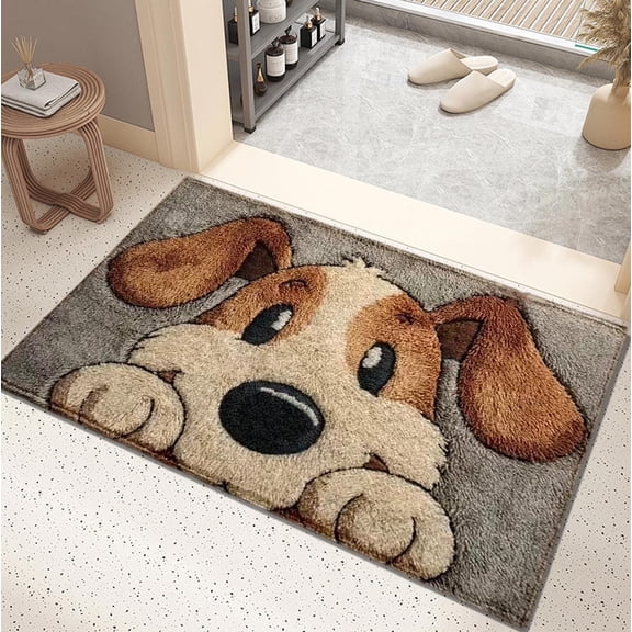17.7"x24" Non-Slip Runner Rug, Washable Low Pile Hallway Carpet for Kitchen Entryway Bedroom, Soft Puppy Dog Print Floor Mat with Rubber Backing