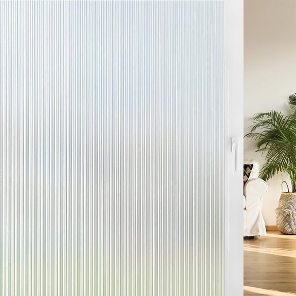 17.7"x78.7"Reeded Glass Window Privacy Film with Installation Tools, Frosted Window Vinyl,Day and Night Privacy, UV Heat Blocking, Decorative Window Decals Non Adhesive for Bathroom, Living Room