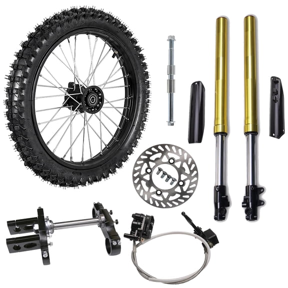 17" 70/100-17 Pit Bike Front Wheel Kit, Triple Tree Clamp, Disc Brake Rotor, Brake Caliper, 15mm Rim Axle for Dirt Pit Pocket Trail Bike Offroad Motorcycle Taotao Apollo