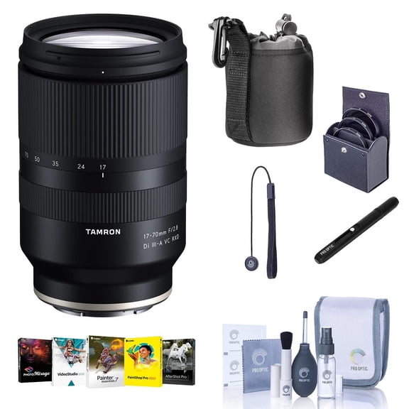 Tamron 17-70mm f/2.8 Di III-A VC RXD Lens for Sony E, Bundle with ProOptic 67mm Filter , Cleaning Kit, PC Software Kit, Cap Tether, Lens Cleaner, Pouch