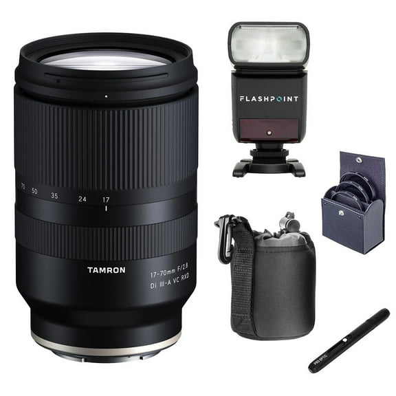 Tamron 17-70mm f/2.8 Di III-A VC RXD Lens for Sony E, Bundle with Flashpoint Zoom-Mini TTL R2 Flash, 67mm Filter Kit, Lens Cleaner, Lens Pouch