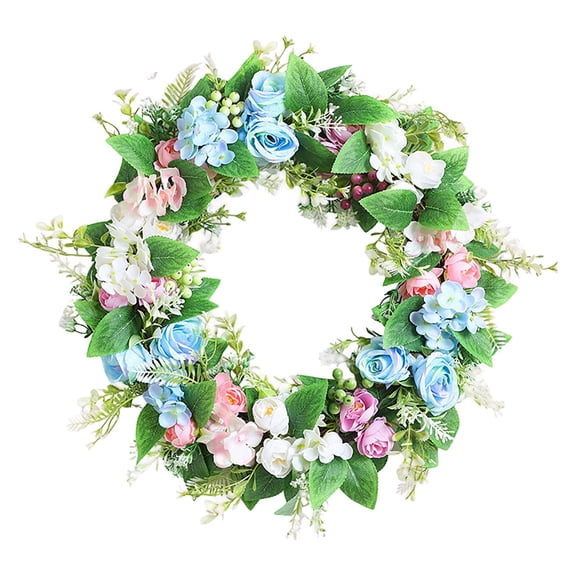 17.71 Inch Spring Wreaths for Front Door, Spring Wreath, Blue Hydrangea Wreath, Large Spring Summer Door Wreaths for Front Door Outside All Season Home Decor (Blue)