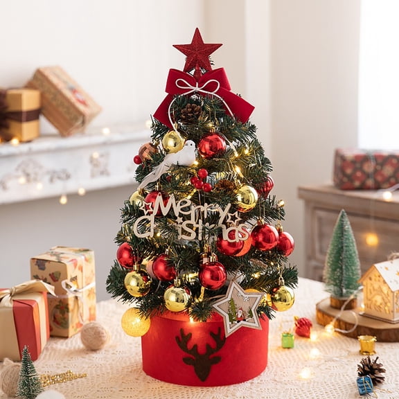 17.72/23.62 Inch Lighted Mini Christmas Tree Small Desktop Christmas Tree With 20 LED Cones And Christmas Ball Decorations