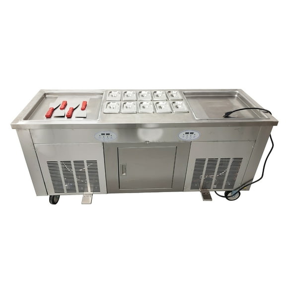 17.72 Inch Double Square Pans Fried Ice Cream Machine Stir-Fried Ice Roll Maker Yogurt Cream Maker with 10 Boxes 110V 20-25L/H
