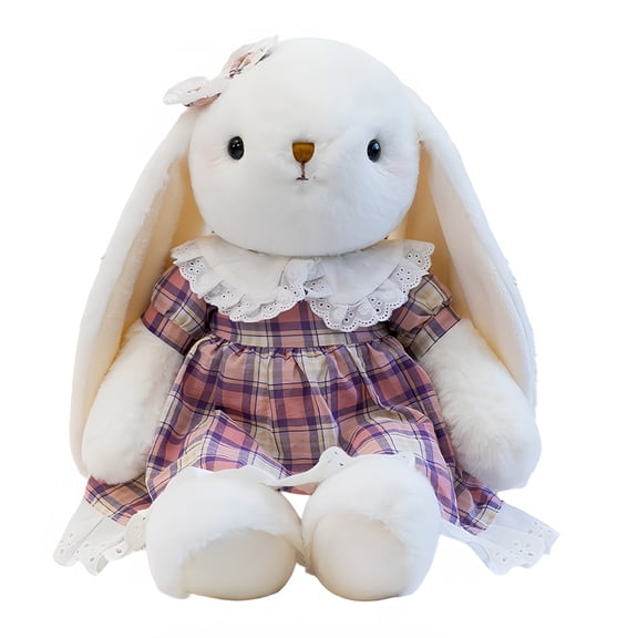 17.72 Inch Easter Bunny Stuffed Animals with Clothes & Bow, Safe Material Soft Washable Stuffed Bunny, Cute Plush Toy Rabbit Easter Decoration Birthday Gift