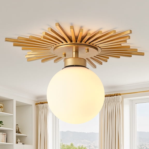 18" Modern Gold Glass Semi Flush Mount Globe Ceiling Light for Living Room, Bedroom, Hallway