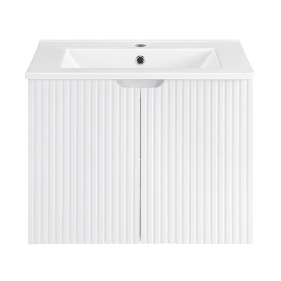 17.72 in. W x 23.62 in. D x 18.7 in. H Single Sink Bath Vanity with Recessed Handles in White with White Ceramic Top