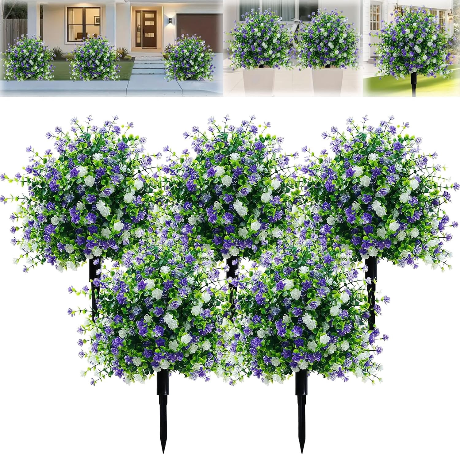 17.72 inches Artificial Potted Trees with Ground Stakes, UV-Resistant Artificial Flowers for Outdoors with Stakes, Indoor & Outdoor Decoration Decoratio, Home Garden Wedding Settings (5pcs)