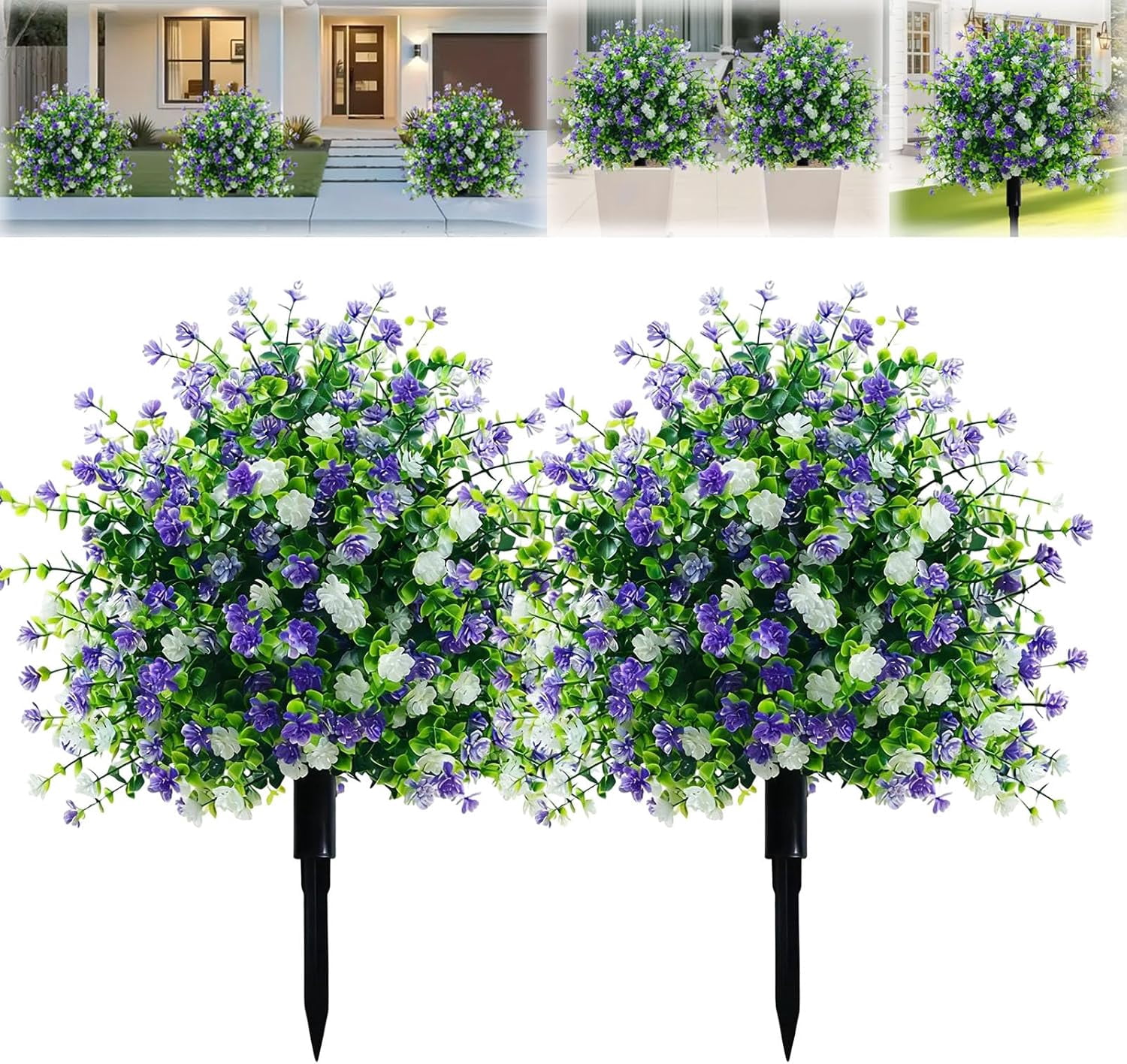 17.72 inches Artificial Potted Trees with Ground Stakes, UV-Resistant Artificial Flowers for Outdoors with Stakes, Indoor & Outdoor Decoration Decoratio, Home Garden Wedding Settings (2pcs)