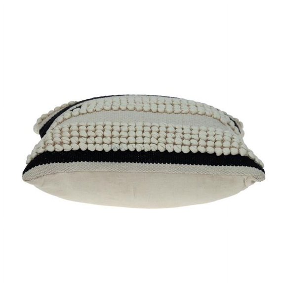 17.72 x 17.72 x 4 in. Natural Woven Ivory, Brown & Black Bohemian Throw Pillow