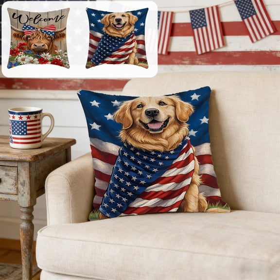 17.72x17.72 Inch Patriotic Throw Pillow Cover Independence Day Decorative Pillowcase for Sofa Bedroom Living Room Indoor Outdoor Home Decoration