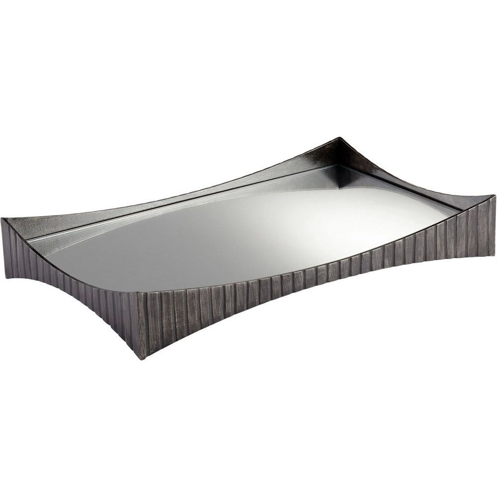 Contemporary Gray Iron Decorative Tray with Mirrored Glass