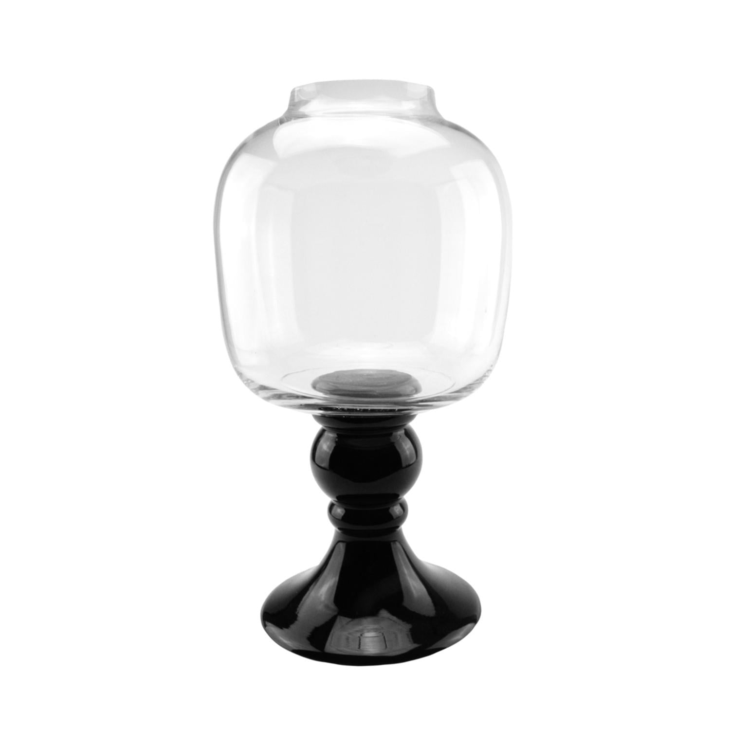 NorthLight 17.75 in. Transparent & Jet Black Glass Pedestal Pillar Candle Holder