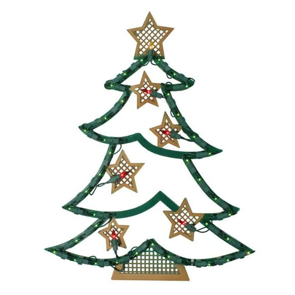 17.75 in. Lighted Christmas Tree with Stars Window Silhouette