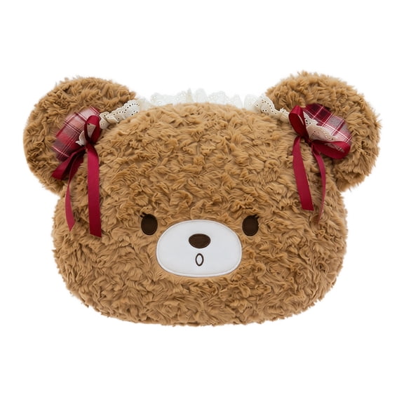 17.7in Cute Plush Bear Head Pillow, Soft Huggable Stuffed Toy for Home Sofa Bedroom, Cozy Cushion for Napping and Reading Corner Decor, Brown
