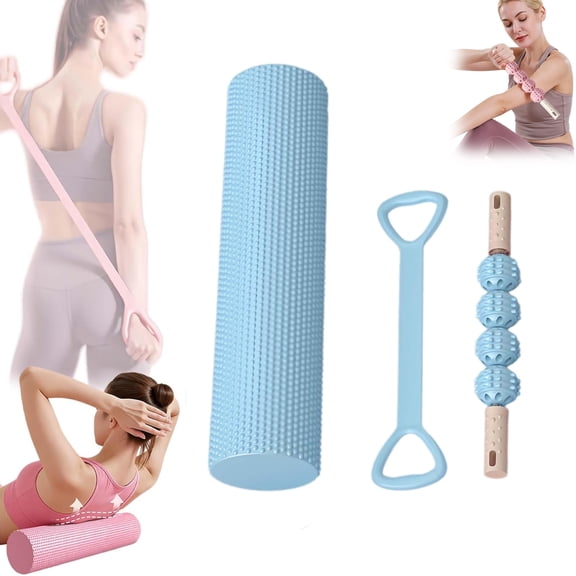 17.7in High-Density EVA Soft Dot Foam Roller for Yoga & Stretching 3-piece Set,Compact for Muscle Massage & Myofascial Trigger Point Release (Blue)