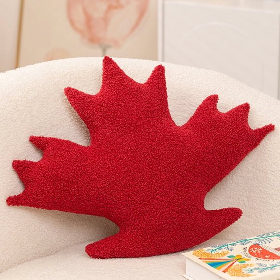 17.7in Maple Leaf Shaped Pillow, Decorative Throw Pillow Gifts, Cute Plush Room Decor,Pillows for Living Bedroom RoomRed
