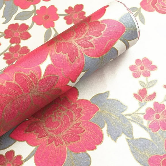 17.7inch By 118inch Peel Stick Vintage Red Floral Wallpaper Shelf Drawer Liner Dresser Furnitures Sticker Home Decorative Sticky Back Vinyl Film