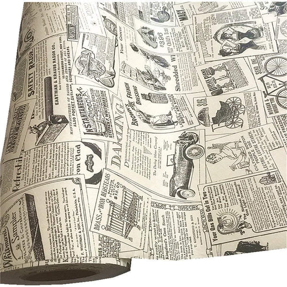 17.7inch By 118inch Retro Style Newspaper Peel Stick Wallpaper Shelf Drawer Liner Dresser Furniture Sticker Home Decorative Sticky Back Vinyl Film