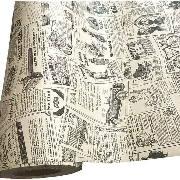 17.7inch By 118inch Retro Style Newspaper Peel Stick Wallpaper Shelf Drawer Liner Dresser Furniture Sticker Home Decorative Sticky Back Vinyl Film