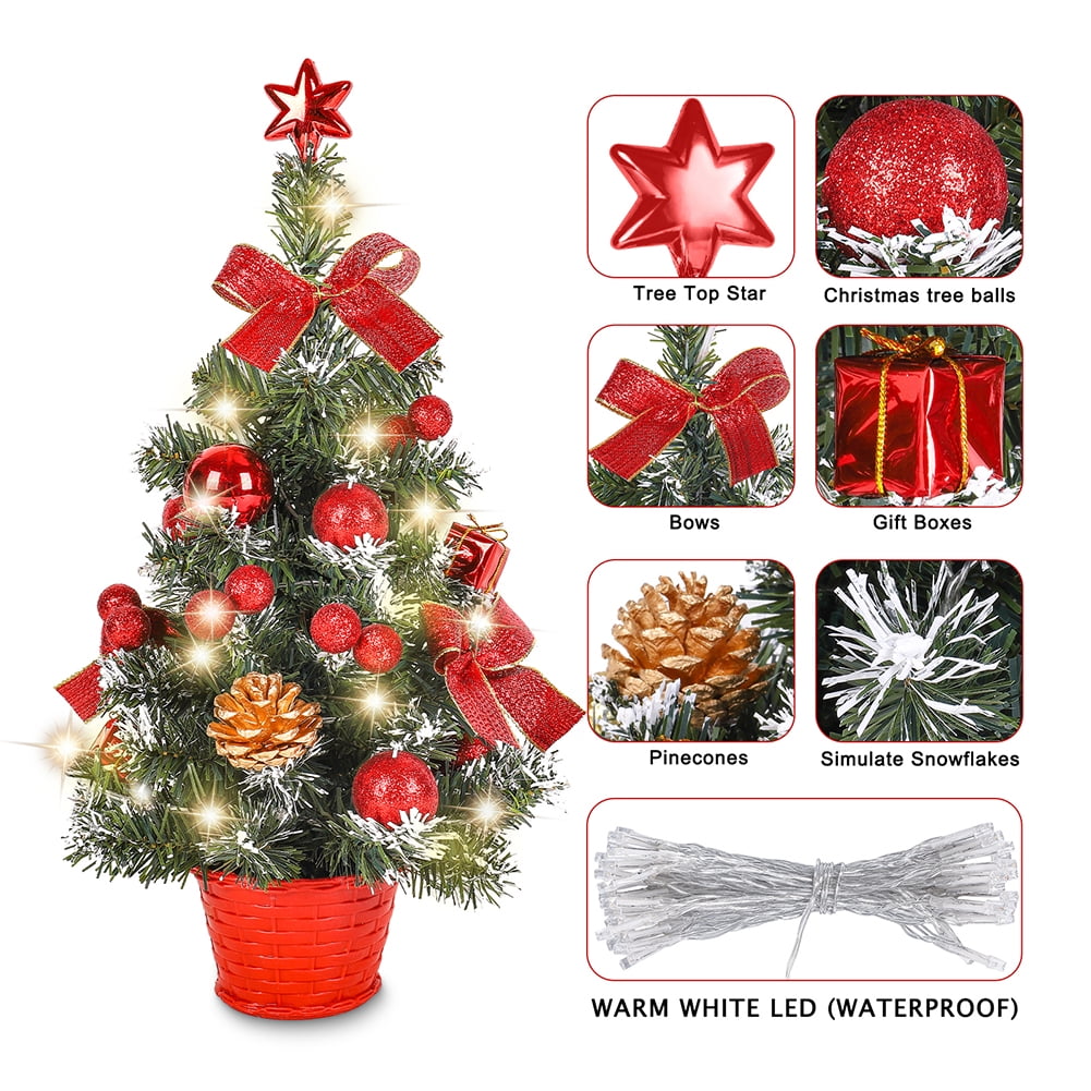 17.7inch Pre-Lit Mini Christmas Tree,Artificial Small Christmas Tree With LED String Lights,Mini Tabletop Xmas Christmas Tree Ornament For Christmas Party Decoration