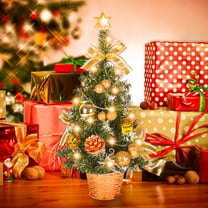 17.7inch Pre-lit Mini Christmas Tree,Small Tabletop Christmas Tree With Light ,Xmas Christmas Pine Tree Ornament for Indoor Outdoor Home Holiday Decoration