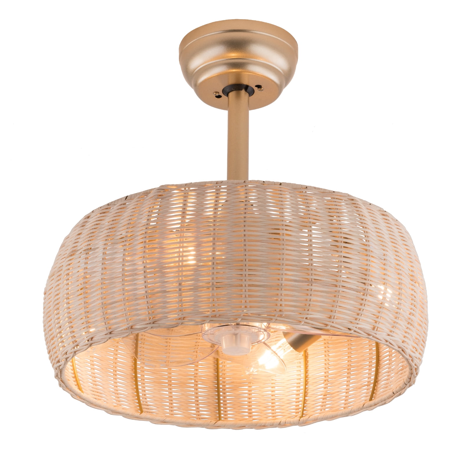 17.7inch Rattan Ceiling Fan with Light, 18in Bamboo Fandelier 6Speed