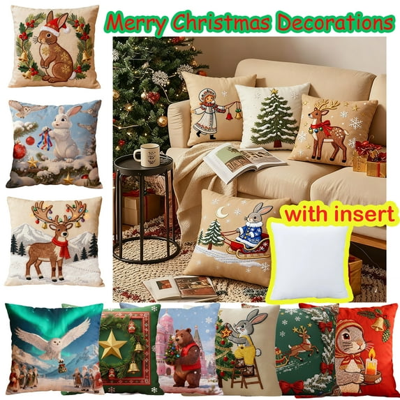 17.7x17.7 in Christmas Throw Pillow, Merry Christmas Pillow Covers, Decorative Pillow Cases with Soft Fabric and Hidden Zipper for Sofa Couch Home Decor Holiday Seasonal Decorations, Lazyguy